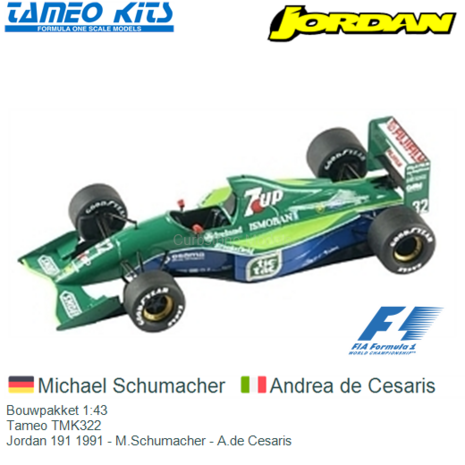 Bouwpakket 1:43 | Tameo TMK322 | Jordan 191 1991 - M.Schumacher - A.de Cesaris