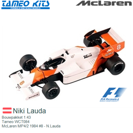 Bouwpakket 1:43 | Tameo WCT084 | McLaren MP4/2 1984 #8 - N.Lauda