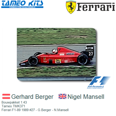 Bouwpakket 1:43 | Tameo TMK371 | Ferrari F1-89 1989 #27 - G.Berger - N.Mansell