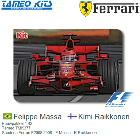 Bouwpakket 1:43 | Tameo TMK377 | Scuderia Ferrari F2008 2008 - F.Massa - K.Raikkonen