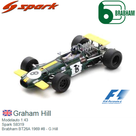 Modelauto 1:43 | Spark S8319 | Brabham BT26A 1969 #8 - G.Hill