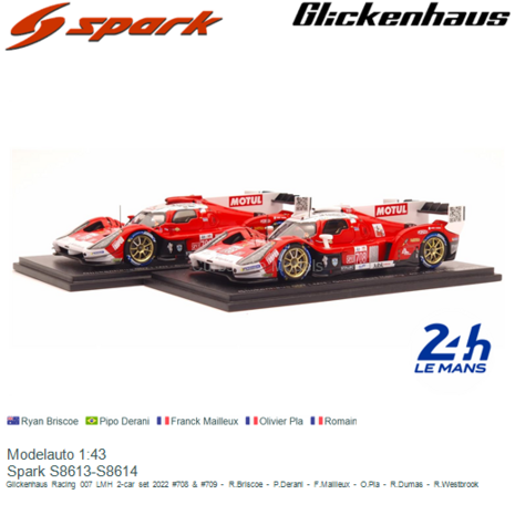 Modelauto 1:43 | Spark S8613-S8614 | Glickenhaus Racing 007 LMH 2-car set 2022 #708 & #709 - R.Briscoe - P.Derani - F.Maill