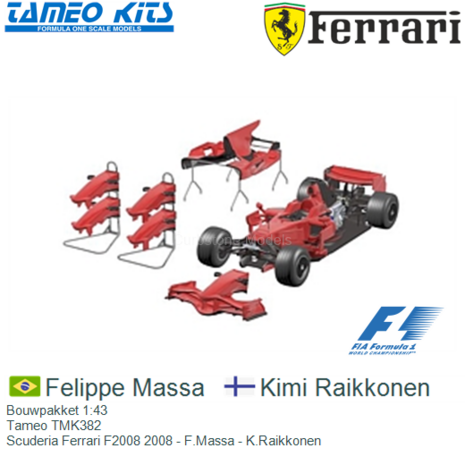 Bouwpakket 1:43 | Tameo TMK382 | Scuderia Ferrari F2008 2008 - F.Massa - K.Raikkonen