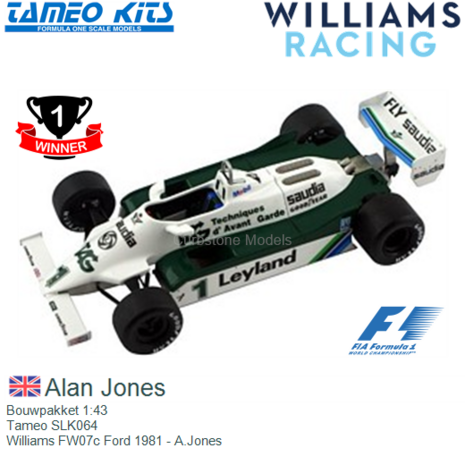 Bouwpakket 1:43 | Tameo SLK064 | Williams FW07c Ford 1981 - A.Jones
