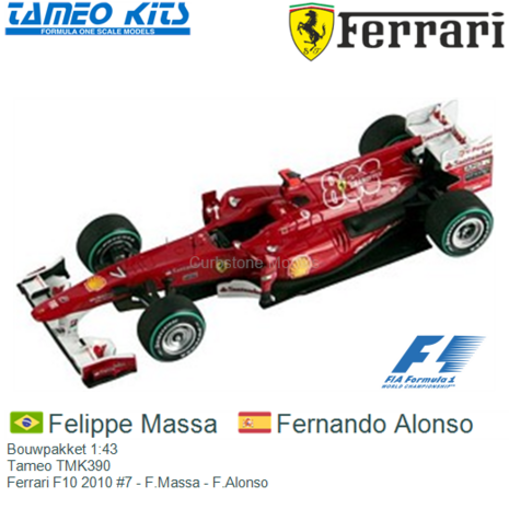Bouwpakket 1:43 | Tameo TMK390 | Ferrari F10 2010 #7 - F.Massa - F.Alonso