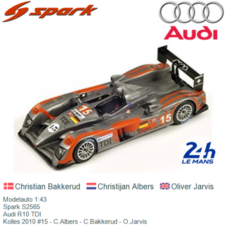Modelauto 1:43 | Spark S2565 | Audi R10 TDI | Kolles 2010 #15 - C.Albers - C.Bakkerud - O.Jarvis