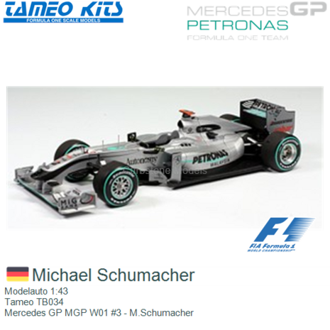 Modelauto 1:43 | Tameo TB034 | Mercedes GP MGP W01 #3 - M.Schumacher
