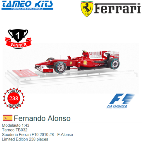 Modelauto 1:43 | Tameo TB032 | Scuderia Ferrari F10 2010 #8 - F.Alonso