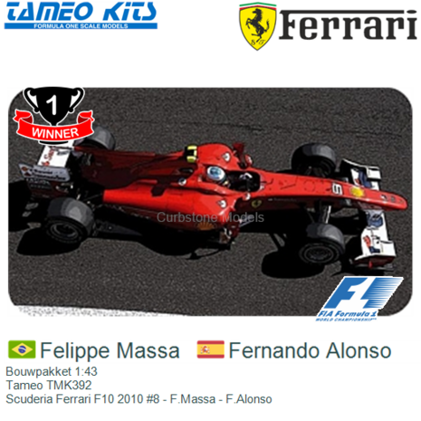 Bouwpakket 1:43 | Tameo TMK392 | Scuderia Ferrari F10 2010 #8 - F.Massa - F.Alonso