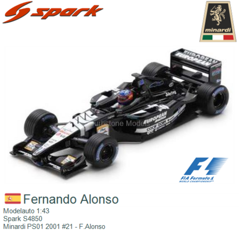Modelauto 1:43 | Spark S4850 | Minardi PS01 2001 #21 - F.Alonso