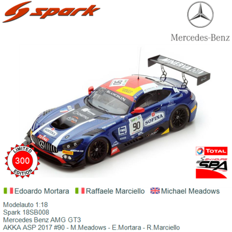 Modelauto 1:18 | Spark 18SB008 | Mercedes Benz AMG GT3 | AKKA ASP 2017 #90 - M.Meadows - E.Mortara - R.Marciello