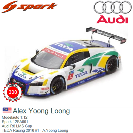 Modelauto 1:12 | Spark 12SA001 | Audi R8 LMS Cup | TEDA Racing 2016 #1 - A.Yoong Loong