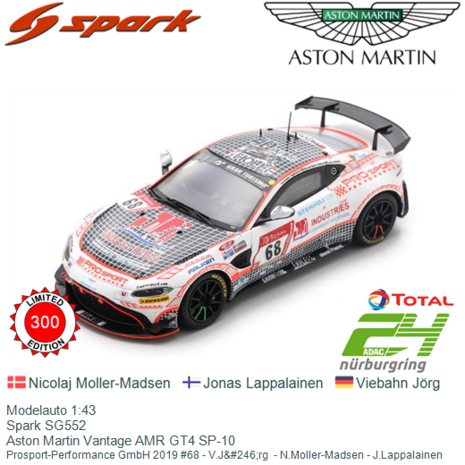 Modelauto 1:43 | Spark SG552 | Aston Martin Vantage AMR GT4 SP-10 | Prosport-Performance GmbH 2019 #68 - V.J&#246;rg  - N.M