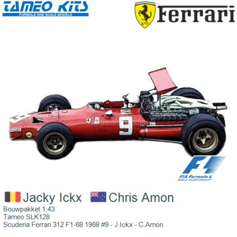 Bouwpakket 1:43 | Tameo SLK128 | Scuderia Ferrari 312 F1-68 1968 #9 - J.Ickx - C.Amon