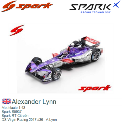 Modelauto 1:43 | Spark S5937 | Spark RT Citroën | DS Virgin Racing 2017 #36 - A.Lynn