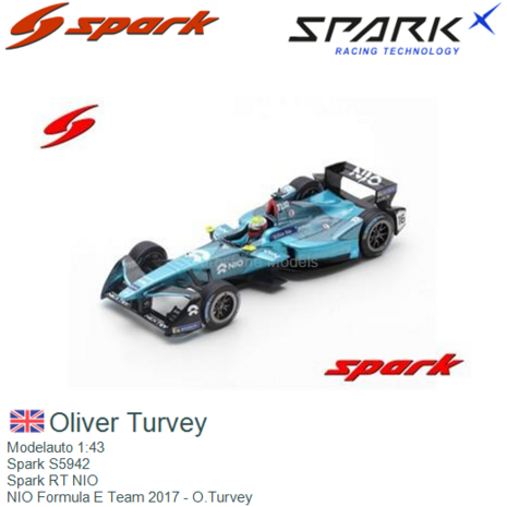 Modelauto 1:43 | Spark S5942 | Spark RT NIO | NIO Formula E Team 2017 - O.Turvey