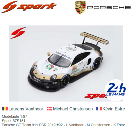 Modelauto 1:87 | Spark 87S151 | Porsche GT Team 911 RSR 2019 #92 - L.Vanthoor - M.Christensen - K.Estre