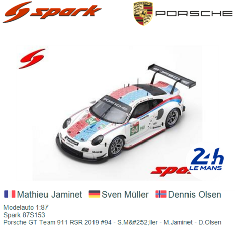 Modelauto 1:87 | Spark 87S153 | Porsche GT Team 911 RSR 2019 #94 - S.M&#252;ller - M.Jaminet - D.Olsen