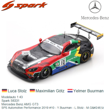 Modelauto 1:43 | Spark S6331 | Mercedes Benz AMG GT3 | SPS Automotive Performance 2019 #10 - Y.Buurman - L.Stolz - M.G&#246