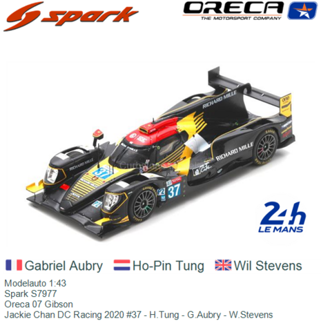 Modelauto 1:43 | Spark S7977 | Oreca 07 Gibson | Jackie Chan DC Racing 2020 #37 - H.Tung - G.Aubry - W.Stevens