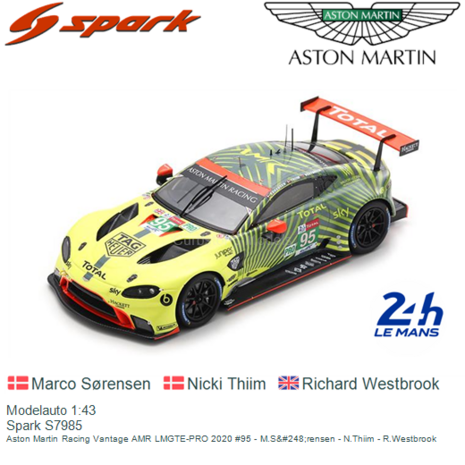 Modelauto 1:43 | Spark S7985 | Aston Martin Racing Vantage AMR LMGTE-PRO 2020 #95 - M.S&#248;rensen - N.Thiim - R.Westbrook