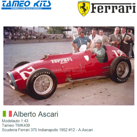 Modelauto 1:43 | Tameo TMK439 | Scuderia Ferrari 375 Indianapolis 1952 #12 - A.Ascari