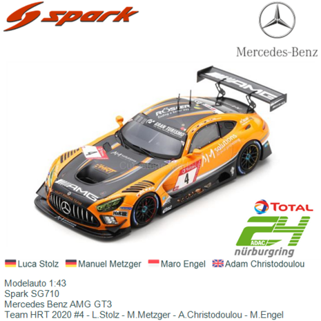 Modelauto 1:43 | Spark SG710 | Mercedes Benz AMG GT3 | Team HRT 2020 #4 - L.Stolz - M.Metzger - A.Christodoulou - M.Engel