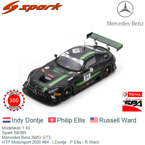 Modelauto 1:43 | Spark SB385 | Mercedes Benz AMG GT3 | HTP Motorsport 2020 #84 - I.Dontje - P.Ellis - R.Ward