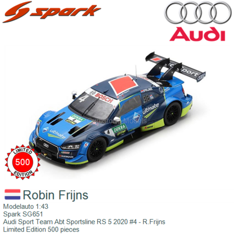 Modelauto 1:43 | Spark SG651 | Audi Sport Team Abt Sportsline RS 5 2020 #4 - R.Frijns