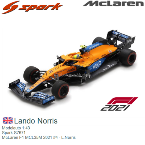 Modelauto 1:43 | Spark S7671 | McLaren F1 MCL35M 2021 #4 - L.Norris