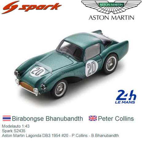 Modelauto 1:43 | Spark S2435 | Aston Martin Lagonda DB3 1954 #20 - P.Collins - B.Bhanubandth
