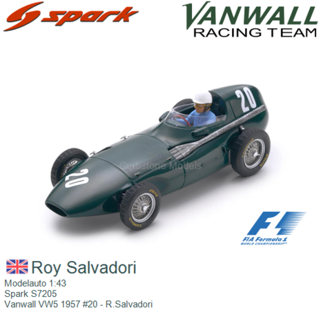 Modelauto 1:43 | Spark S7205 | Vanwall VW5 1957 #20 - R.Salvadori