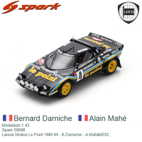 Modelauto 1:43 | Spark S9098 | Lancia Stratos Le Point 1980 #4 - B.Darniche - A.Mah&#233;