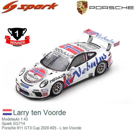 Modelauto 1:43 | Spark SG714 | Porsche 911 GT3 Cup 2020 #25 - L.ten Voorde