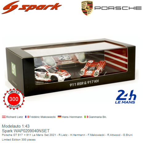 Modelauto 1:43 | Spark WAP0209040NSET | Porsche GT 917 + 911 Le Mans Set 2021 - R.Lietz - H.Herrmann - F.Makowiecki - R.Attwood