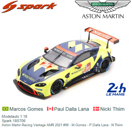 Modelauto 1:18 | Spark 18S706 | Aston Martin Racing Vantage AMR 2021 #98 - M.Gomes - P.Dalla Lana - N.Thiim