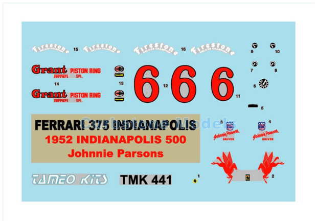 Bouwpakket 1:43 | Tameo TMK441 | Ferrari 374 Indianapolis Grant Piston Ring 1952 #6 - J.Parsons