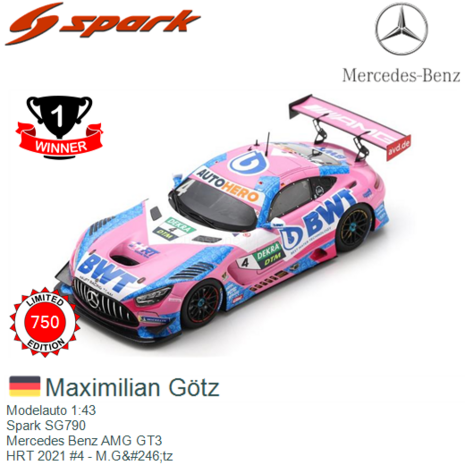 Modelauto 1:43 | Spark SG790 | Mercedes Benz AMG GT3 | HRT 2021 #4 - M.G&#246;tz