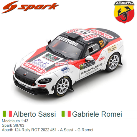 Modelauto 1:43 | Spark S6703 | Abarth 124 Rally RGT 2022 #51 - A.Sassi  - G.Romei