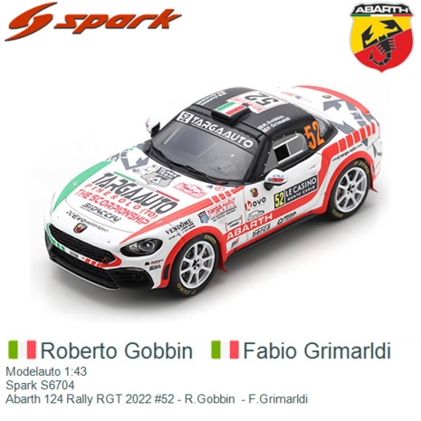 Modelauto 1:43 | Spark S6704 | Abarth 124 Rally RGT 2022 #52 - R.Gobbin  - F.Grimarldi