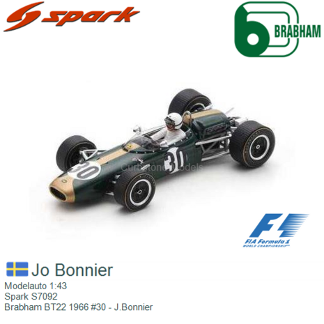 Modelauto 1:43 | Spark S7092 | Brabham BT22 1966 #30 - J.Bonnier