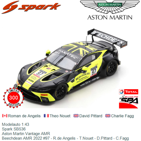 Modelauto 1:43 | Spark SB536 | Aston Martin Vantage AMR | Beechdean AMR 2022 #97 - R.de Angelis - T.Nouet - D.Pittard - C.Fagg