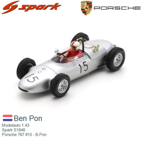 Modelauto 1:43 | Spark S1948 | Porsche 787 #15 - B.Pon