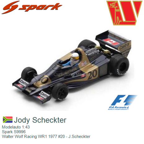 Modelauto 1:43 | Spark S9996 | Walter Wolf Racing WR1 1977 #20 - J.Scheckter