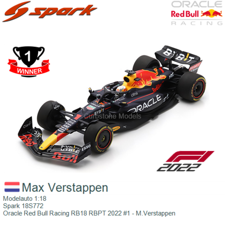 Modelauto 1:18 | Spark 18S772 | Oracle Red Bull Racing RB18 RBPT 2022 #1 - M.Verstappen