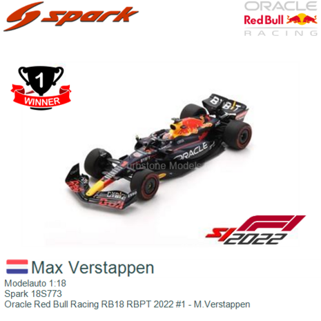 Modelauto 1:18 | Spark 18S773 | Oracle Red Bull Racing RB18 RBPT 2022 #1 - M.Verstappen