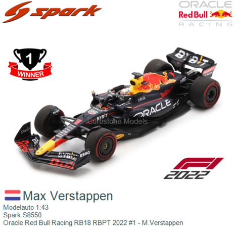 Modelauto 1:43 | Spark S8550 | Oracle Red Bull Racing RB18 RBPT 2022 #1 - M.Verstappen