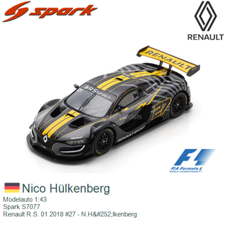 Modelauto 1:43 | Spark S7077 | Renault R.S. 01 2018 #27 - N.H&#252;lkenberg