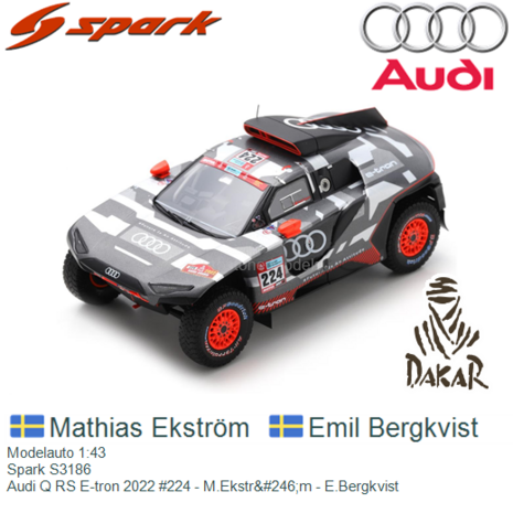 Modelauto 1:43 | Spark S3186 | Audi Q RS E-tron 2022 #224 - M.Ekstr&#246;m - E.Bergkvist
