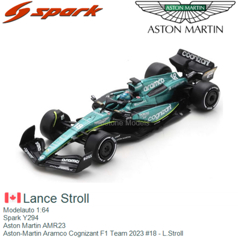 Modelauto 1:64 | Spark Y294 | Aston Martin AMR23 | Aston-Martin Aramco Cognizant F1 Team 2023 #18 - L.Stroll